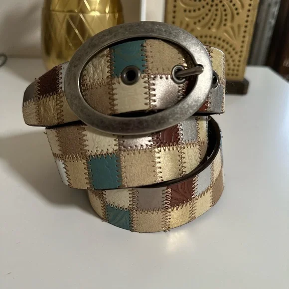 Vintage Fossil Multi-color Patchwork Genuine Leather Belt, Women's Size Large - Picture 1 of 7